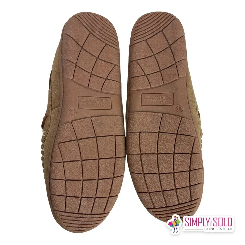 Vermont Country Store Moccasin Slippers Mens 10‎ Brown Suede All Season Cozy